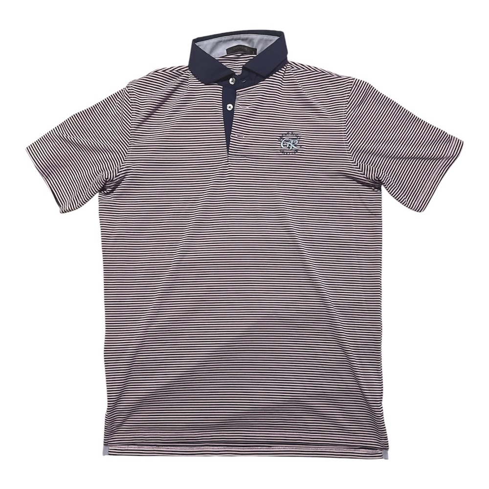 Greyson Polo Shirt Mens S Pink Navy Striped Great River Golf Club Performance